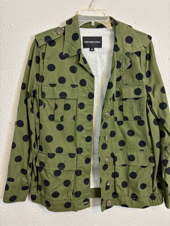 Who What Wear Jackets & Blazers - Who What Wear Olive Green Jacket with Black Polka Dots
